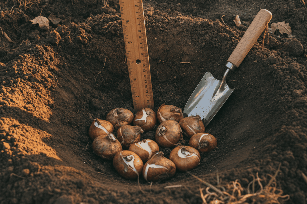 arranged in a wide planting hole about six inches deep