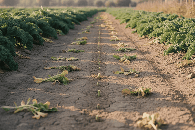 Weed seedlings sliced off at the surface and left wilting on a vegetable path. Stirrup Hoe (Hula Hoe) Guide: How to Use One and the Best to Buy