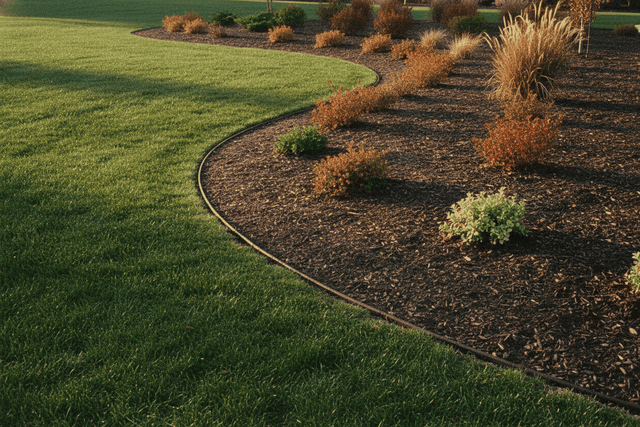 A sweeping curved bed edge running away between lawn and dark mulch. Garden Edging: How to Cut and Keep a Clean Bed Edge