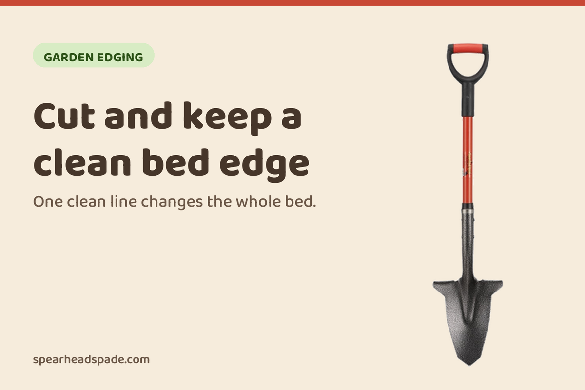 How to cut and keep a clean garden bed edge, from the Spear Head Spade garden guides