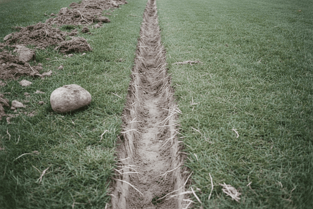 A narrow trench chopped straight through matted sod into the subsoil. Grub Hoe: What It Is For and the 3 Best Ones