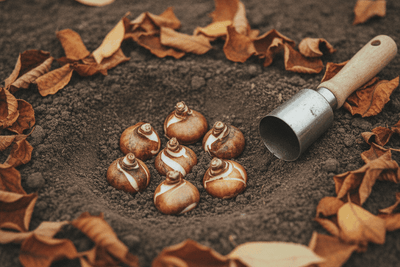 daffodil bulbs set pointed end up in a wide shallow hole
