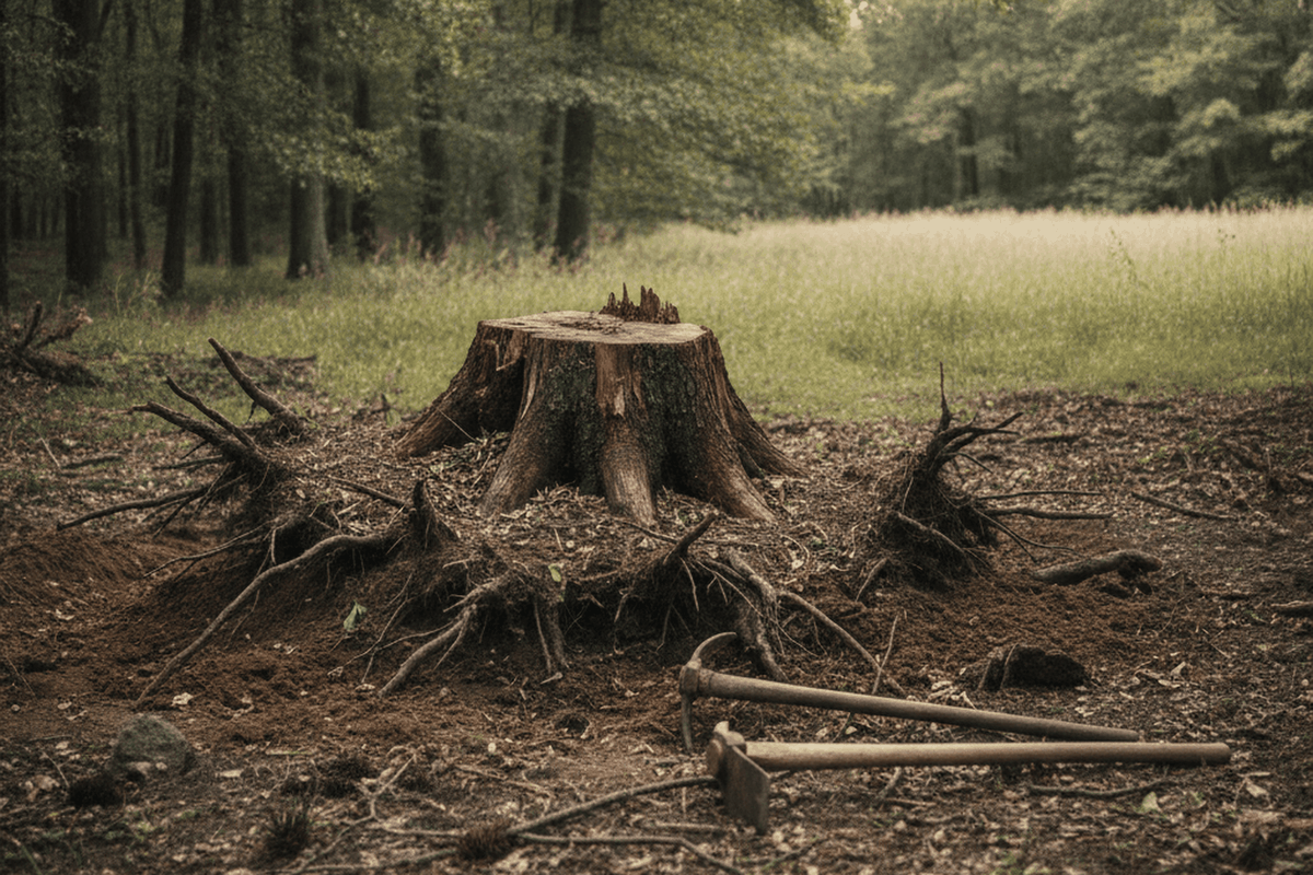 tree stump with its roots dug out and severed