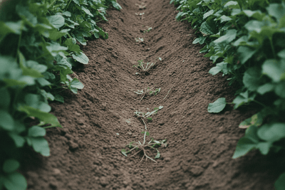 A narrow furrow drawn between perennial crowns with the pulled weeds beside it. Spear Head Spade vs CobraHead: Which Tool Do You Need?