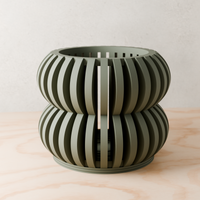 Orchid Double Bubbles Planter in Muted Green, showing the open slats