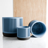 Heritage Planters in Muted Blue, three sizes