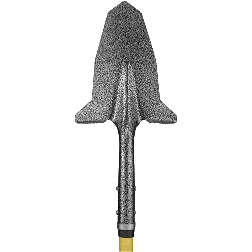 Front view of the Spear Head Spade blade showing the spear point and the two wing barbs